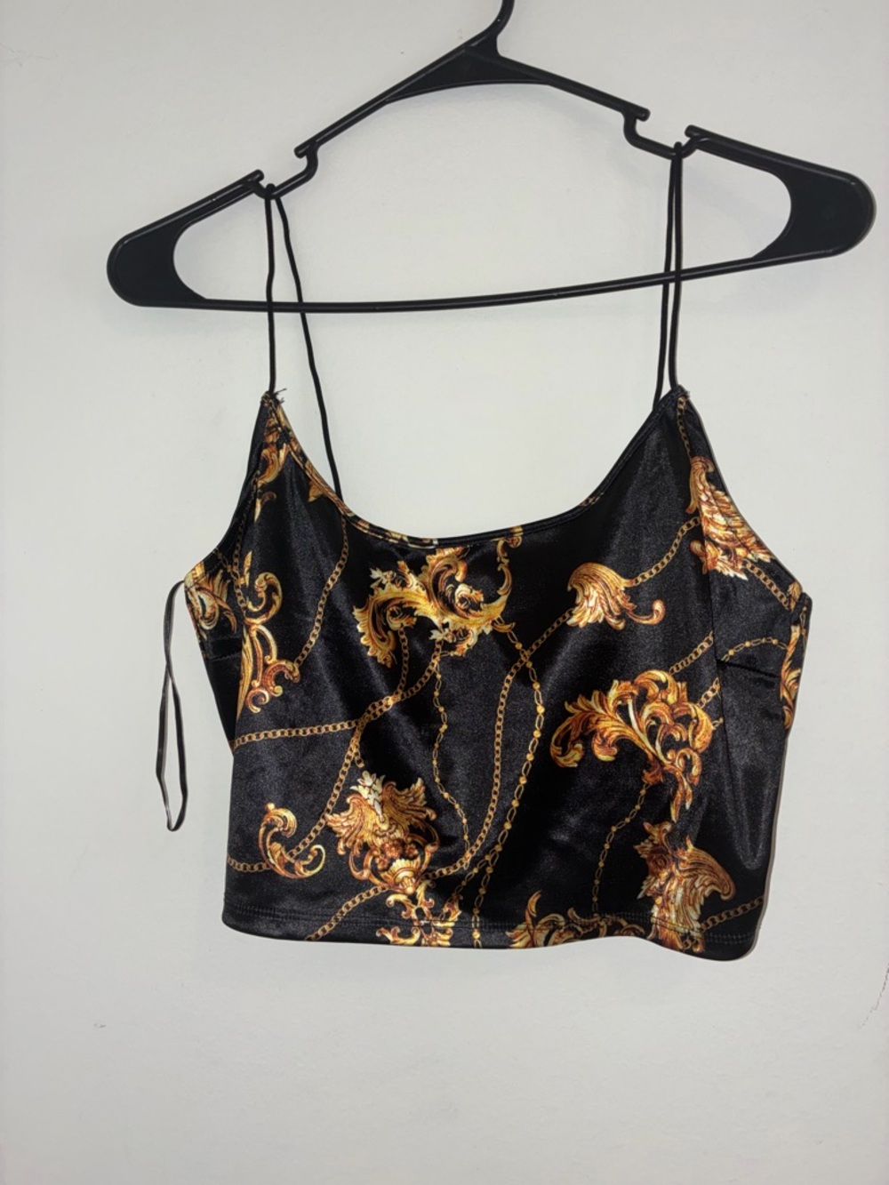 Bear Dance Black Satin Cami with Gold Baroque Chain Print